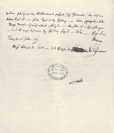 Wolfgang Amadeus Mozart (1756-1791) compositor austriaco. Carta autógrafa a su esposa Constanze. 31 de julio de 1791 de Wolfgang Amadeus Mozart