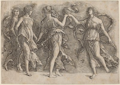 Cuatro musas danzantes de Workshop of Andrea Mantegna
