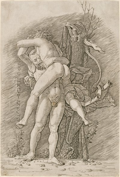 Hércules y Anteo de Workshop of Andrea Mantegna