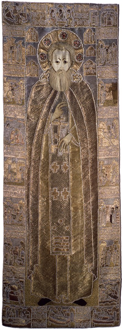 El sudario de San Sergio de Radonezh, 1671 de Workshop of Anna Ivanovna Stroganova