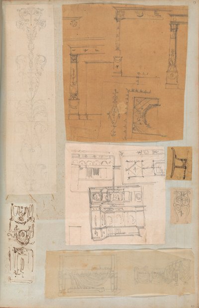 Página de un álbum de recortes que contiene dibujos y varias impresiones de arquitectura, ca. 1800-1850 de Workshop of Charles Percier, Workshop of Pierre