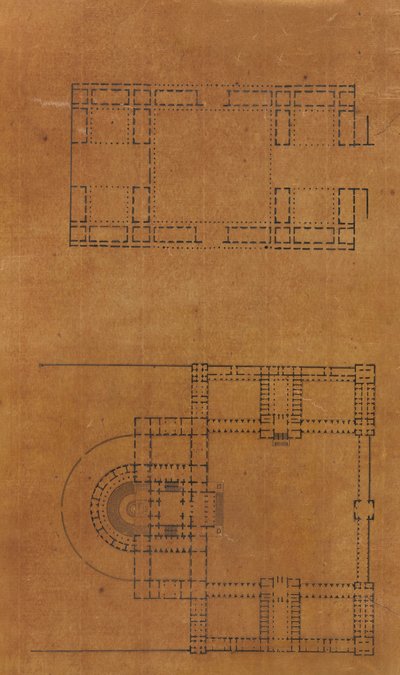 Página de un álbum de recortes que contiene dibujos y varias impresiones de arquitectura, ca. 1800-1850. Creadores: Taller de Charles Percier, Taller de Pierre François Léonard Fontaine de Workshop of Charles Percier, Workshop of Pierre
