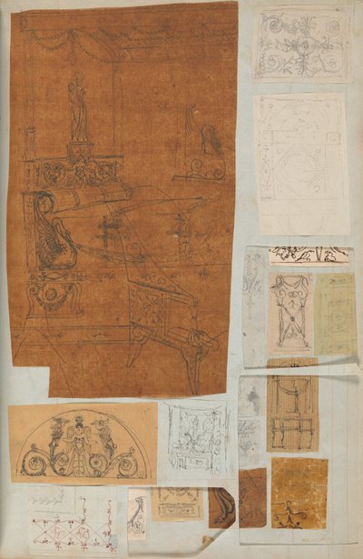 Página de un álbum de recortes que contiene dibujos y varias impresiones de arquitectura, ca. 1800-1850 de Workshop of Charles Percier, Workshop of Pierre