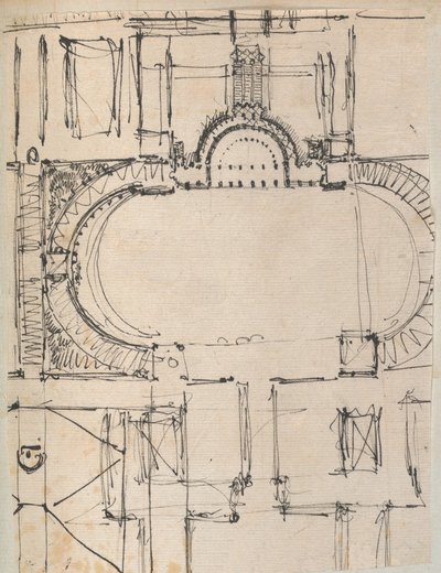 Página de un álbum de recortes que contiene dibujos y varias impresiones de arquitectura de Workshop of Charles Percier, Workshop of Pierre