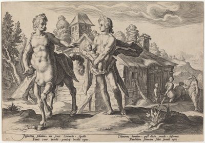 Apolo Encomendando a Quirón la Educación de Asclepio de Workshop of Hendrick Goltzius, after Hendrick Goltzius
