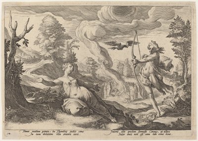 Apolo matando a Coronis de Workshop of Hendrick Goltzius, after Hendrick Goltzius