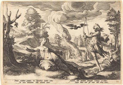 Apolo matando a Coronis de Workshop of Hendrick Goltzius, after Hendrick Goltzius