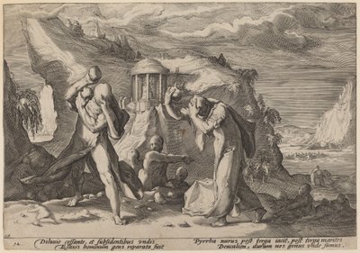 Deucalión y Pirra repoblando la Tierra de Workshop of Hendrick Goltzius, after Hendrick Goltzius
