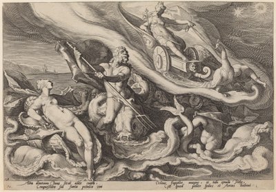 Juno quejándose a Océano y Tetis sobre Calisto de Workshop of Hendrick Goltzius, after Hendrick Goltzius