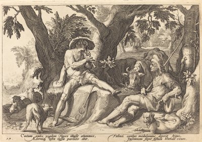 Mercurio adormeciendo a Argos de Workshop of Hendrick Goltzius, after Hendrick Goltzius