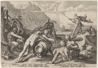 Neptuno tramando la destrucción del hombre de Workshop of Hendrick Goltzius, after Hendrick Goltzius