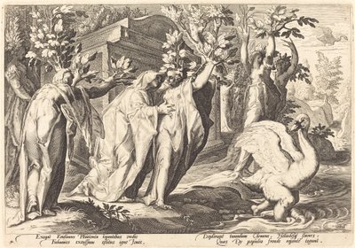 Las Hermanas de Faetón Convertidas en Álamos, Cigno en un Cisne de Workshop of Hendrick Goltzius, after Hendrick Goltzius