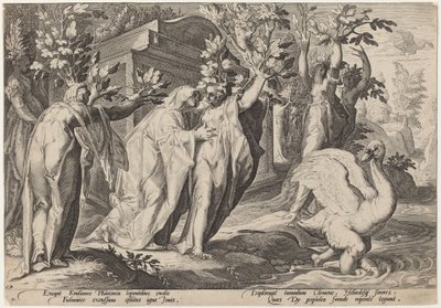 Las Hermanas de Faetón Convertidas en Álamos, y Cigno en un Cisne de Workshop of Hendrick Goltzius, after Hendrick Goltzius