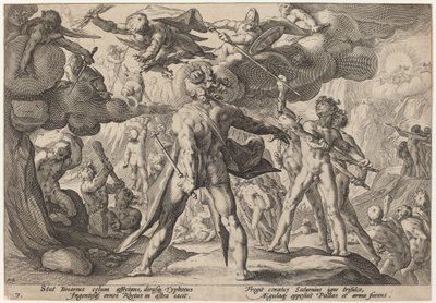 Los gigantes escalando los cielos de Workshop of Hendrick Goltzius, after Hendrick Goltzius
