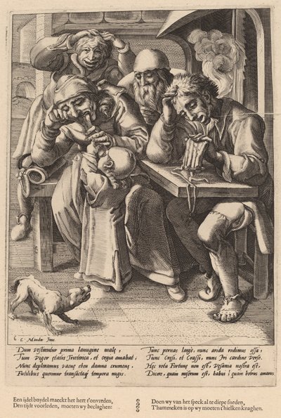 Cuando tu bolsa está vacía, comes huesos no tocino de Workshop of Hendrick Goltzius, after Karel van Mander I