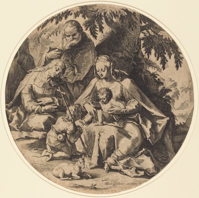 La Sagrada Familia con Santa Isabel y San Juan Bautista de Workshop of Jacob Matham, after Hendrik Goltzius