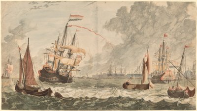 El río IJ en Ámsterdam de Workshop of Johann Teyler after Jan van Call