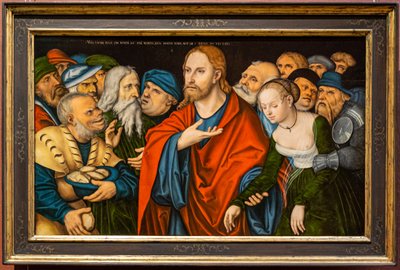 Alemán: Christus und die Ehebrecherin Cristo y la mujer sorprendida en adulterio de workshop of Lucas Cranach the Elder