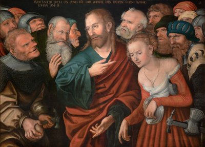 Alemán: Christus und die Ehebrecherin Jesucristo y la mujer sorprendida en adulterio de workshop of Lucas Cranach the Elder