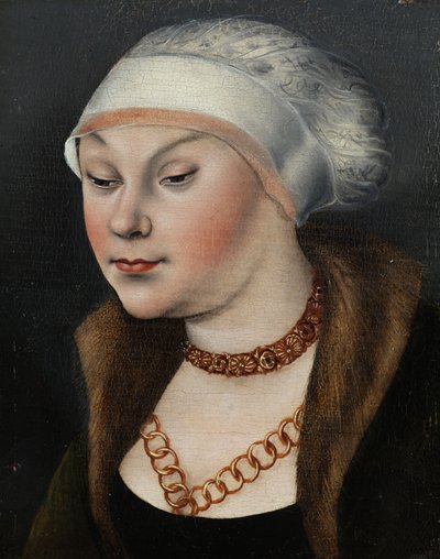 Alemán: Kopf einer Dame mit weißer Haube (Omphale) Cabeza de mujer con bonete blanco de workshop of Lucas Cranach the Elder