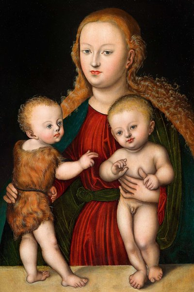 Alemán: Virgen con el Niño y San Juan Bautista Virgen con el Niño y San Juan de workshop of Lucas Cranach the Elder