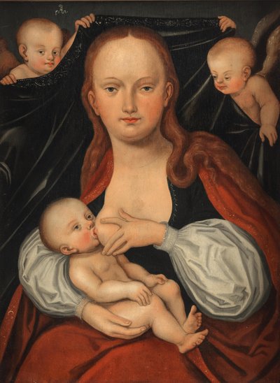 La Virgen con el Niño ante un telón sostenido por dos ángeles de workshop of Lucas Cranach the Elder