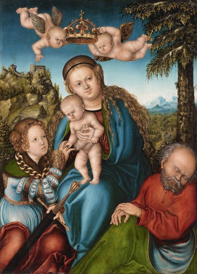 El matrimonio místico de Santa Catalina de workshop of Lucas Cranach the Elder