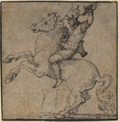 Guerrero en armadura renacentista sobre un caballo encabritado de Workshop of Peter Vischer the Younger
