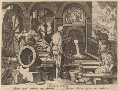 Pulvis Pyrius (Pólvora) de Workshop of Philip Galle after Jan van der Straet
