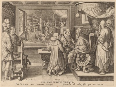 Ser, o el Gusano de Seda (Ser, Sive Sericus Vermis) de Workshop of Philip Galle after Jan van der Straet