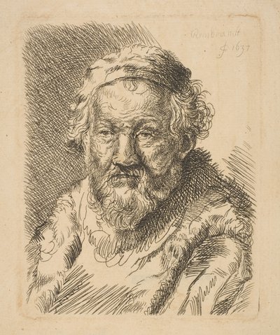 Busto de un anciano con abrigo y cuello de piel de Workshop of Rembrandt