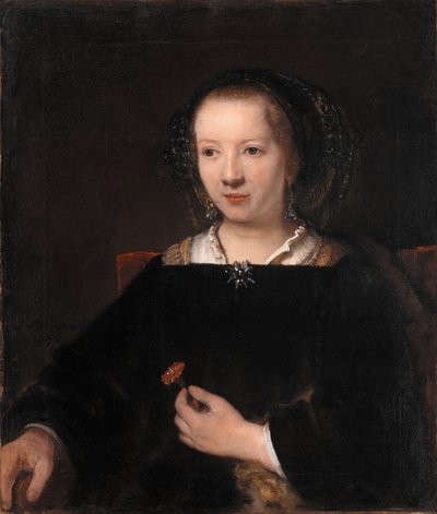 Mujer joven con un clavel de Workshop of Rembrandt van Rijn