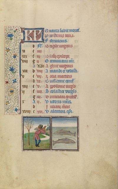 Un Hombre Cortando un Árbol; Signo Zodiacal de Piscis de Workshop of Willem Vrelant