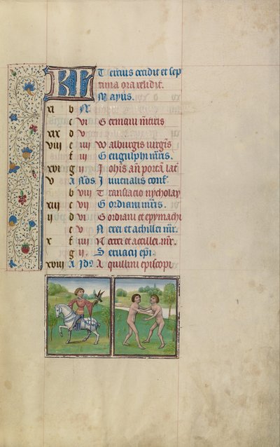 Un Hombre Cazando con Halcón; Signo Zodiacal de Géminis de Workshop of Willem Vrelant