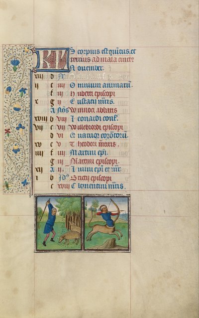Un Hombre Derribando Bellotas de un Árbol; Signo Zodiacal de Sagitario de Workshop of Willem Vrelant