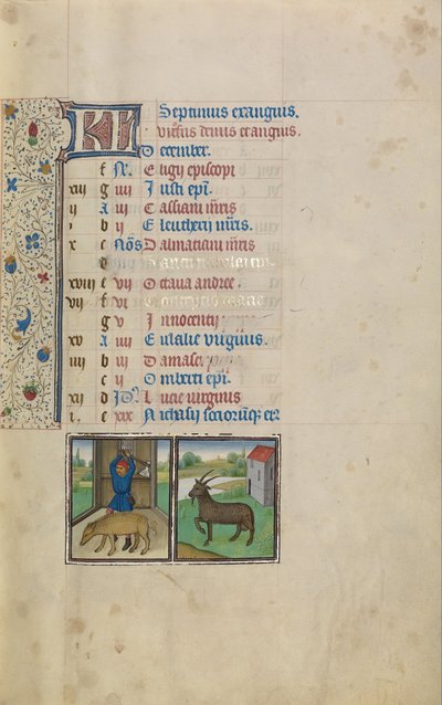 Un Hombre Matando un Cerdo; Signo Zodiacal de Capricornio de Workshop of Willem Vrelant