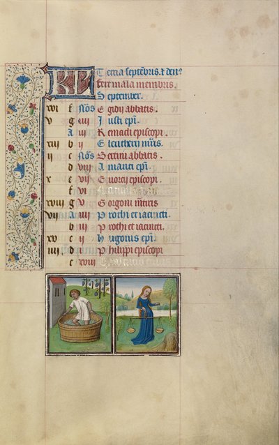 Un Hombre Pisando Uvas; Signo Zodiacal de Libra de Workshop of Willem Vrelant
