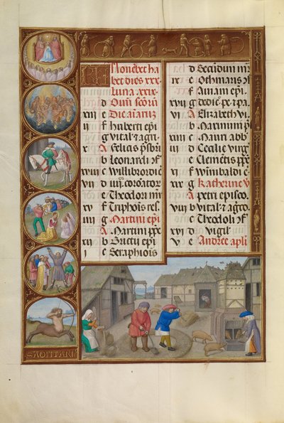 Trilla y Alimentación de Cerdos; Signo Zodiacal de Sagitario de Workshop of the Master of James IV of Scotland
