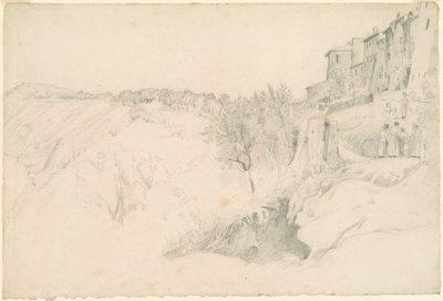 Ladera con casas y figuras de Worthington Whittredge