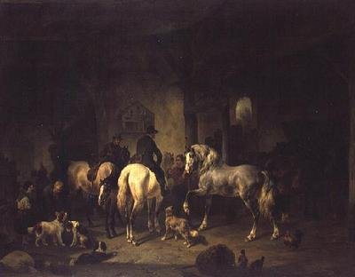 El interior de un establo con deportistas y otros animales de Wouterus Verschuur