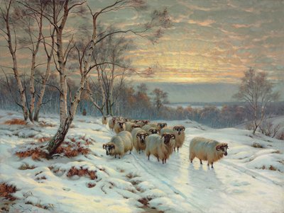 Un Pastor con su Rebaño en un Paisaje Invernal de Wright Baker