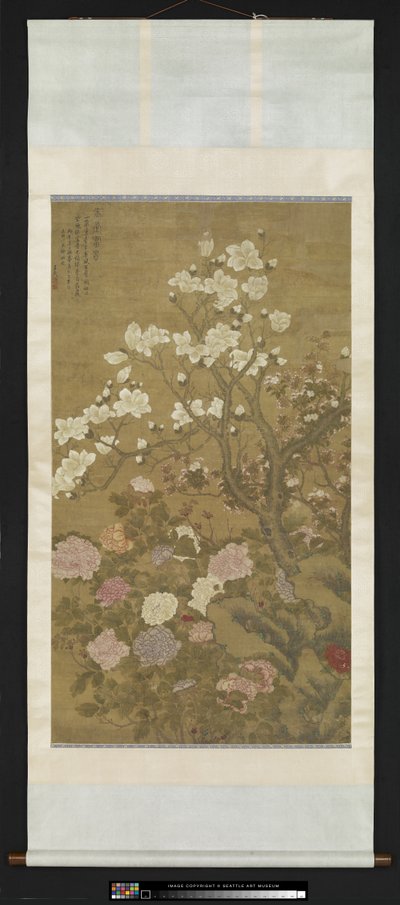 Peonía y magnolia (tinta y color sobre papel) de Wu Wang
