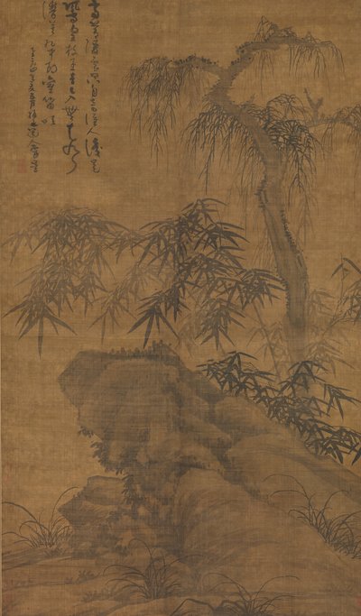 Bambú, árbol viejo y roca, fechado en 1338 de Wu Zhen
