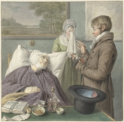 El médico visita a una anciana enferma en la cama de Wybrand Hendriks (attributed to)