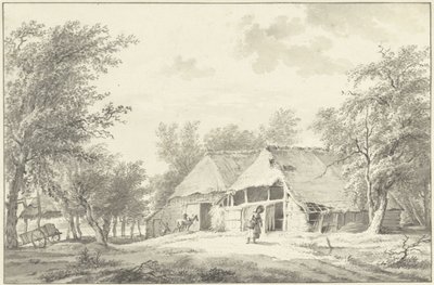 Paisaje con granja y mujer con cesta de Wybrand Hendriks