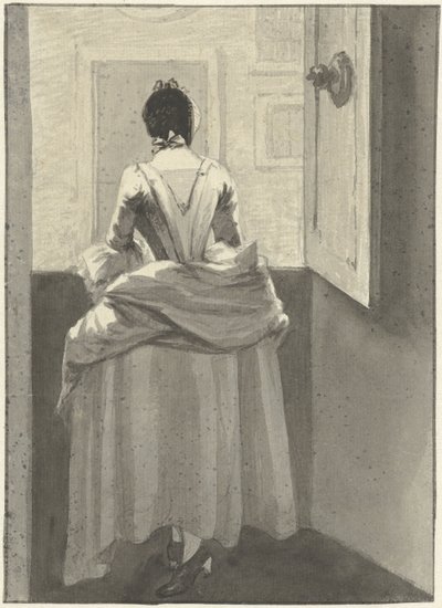 Mujer de pie frente a una puerta de Wybrand Hendriks