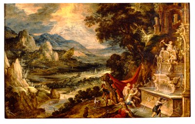 Paisaje con Diana y Acteón (óleo sobre tabla) de Xavier Mellery