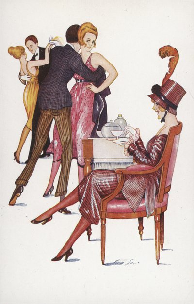Parejas bailando, y niña bebiendo sorbete de Xavier Sager