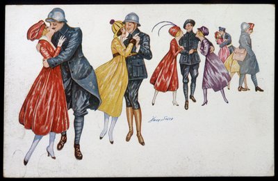 Militares y sus prometidas, madrinas o amigas - ilustración de Xavier Sager (1870-1930) postal, c.1915 de Xavier Sager