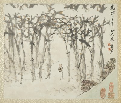 Paisaje con figura, de un álbum de paisajes y caligrafía para Liu Songfu, 1895-96 de Xugu